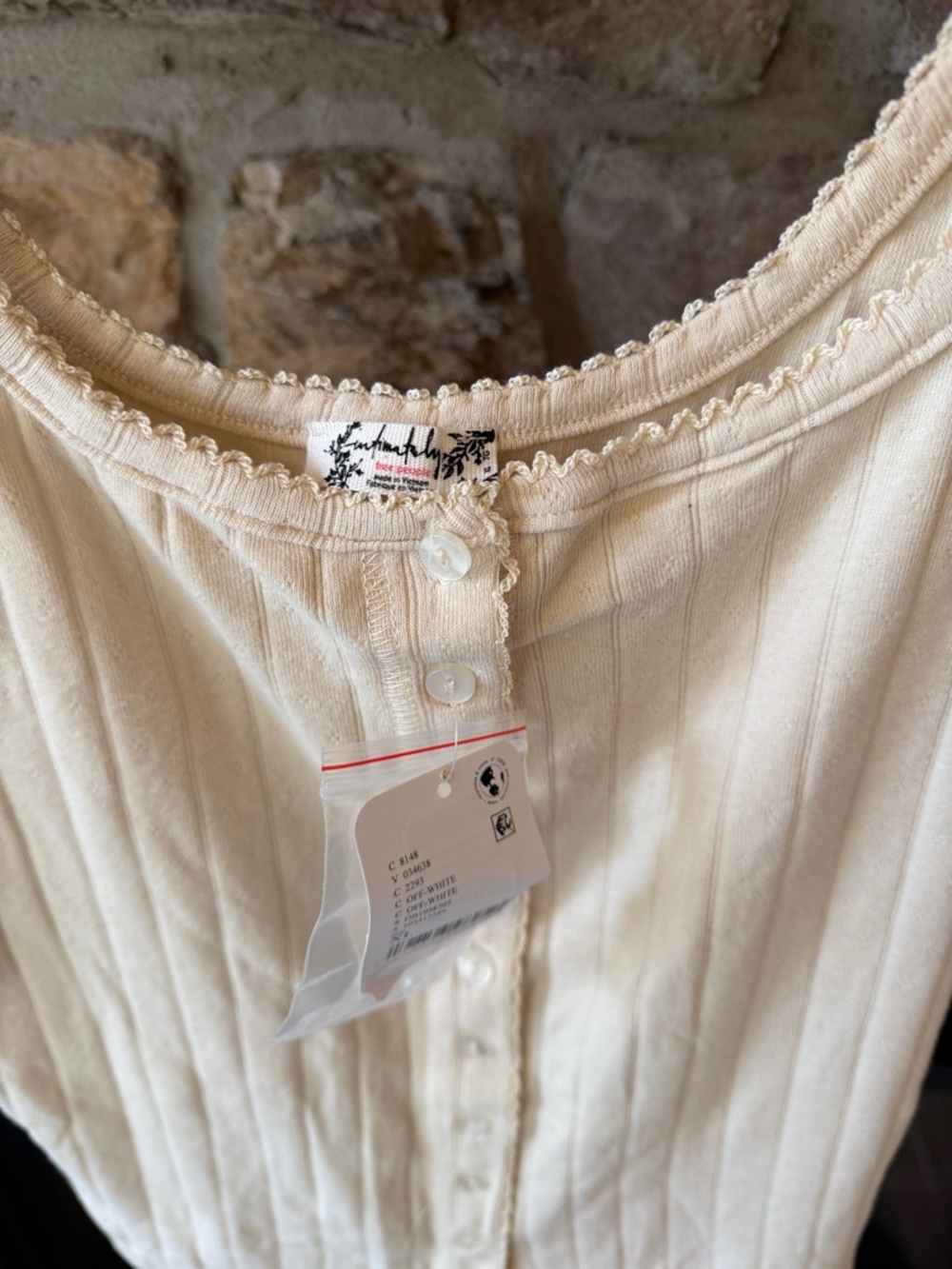 NWT Free People Cream Ribbed Button-Front Tank Top | Size XL - Picture 2 of 4